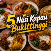 nasi kapau Bukittinggi dengan gulai dan rendang kaya rempah