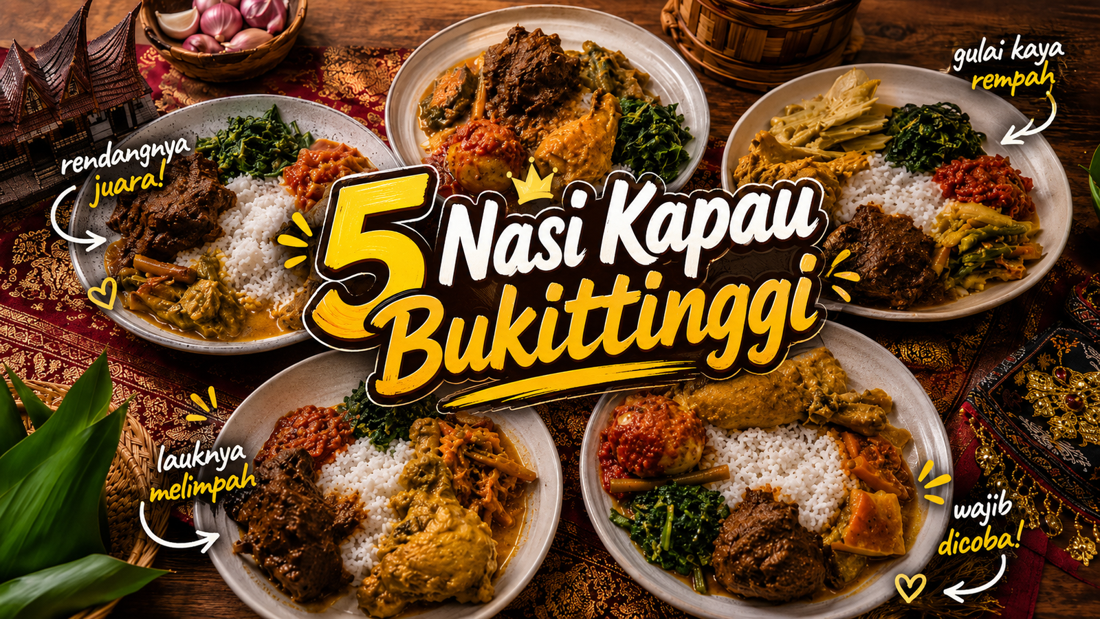 nasi kapau Bukittinggi dengan gulai dan rendang kaya rempah