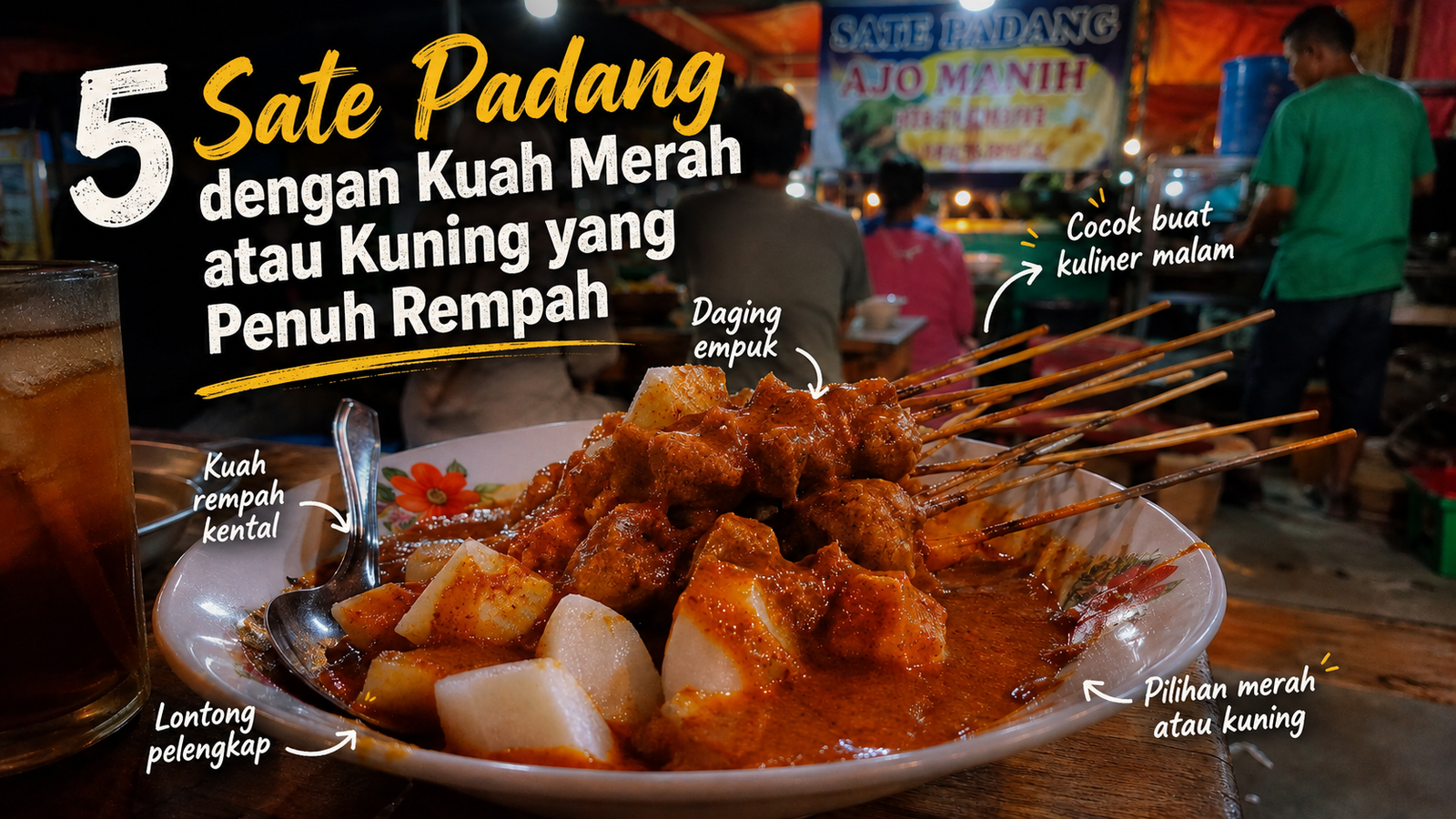 Sate Padang dengan kuah kuning kental dan potongan daging sapi