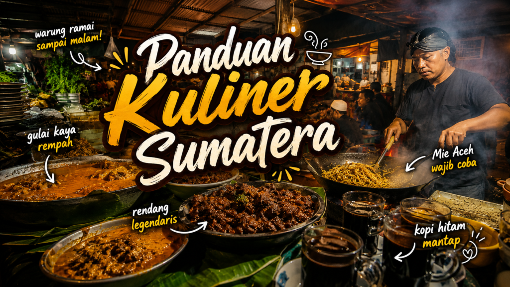 Makanan khas Sumatera di atas meja makan