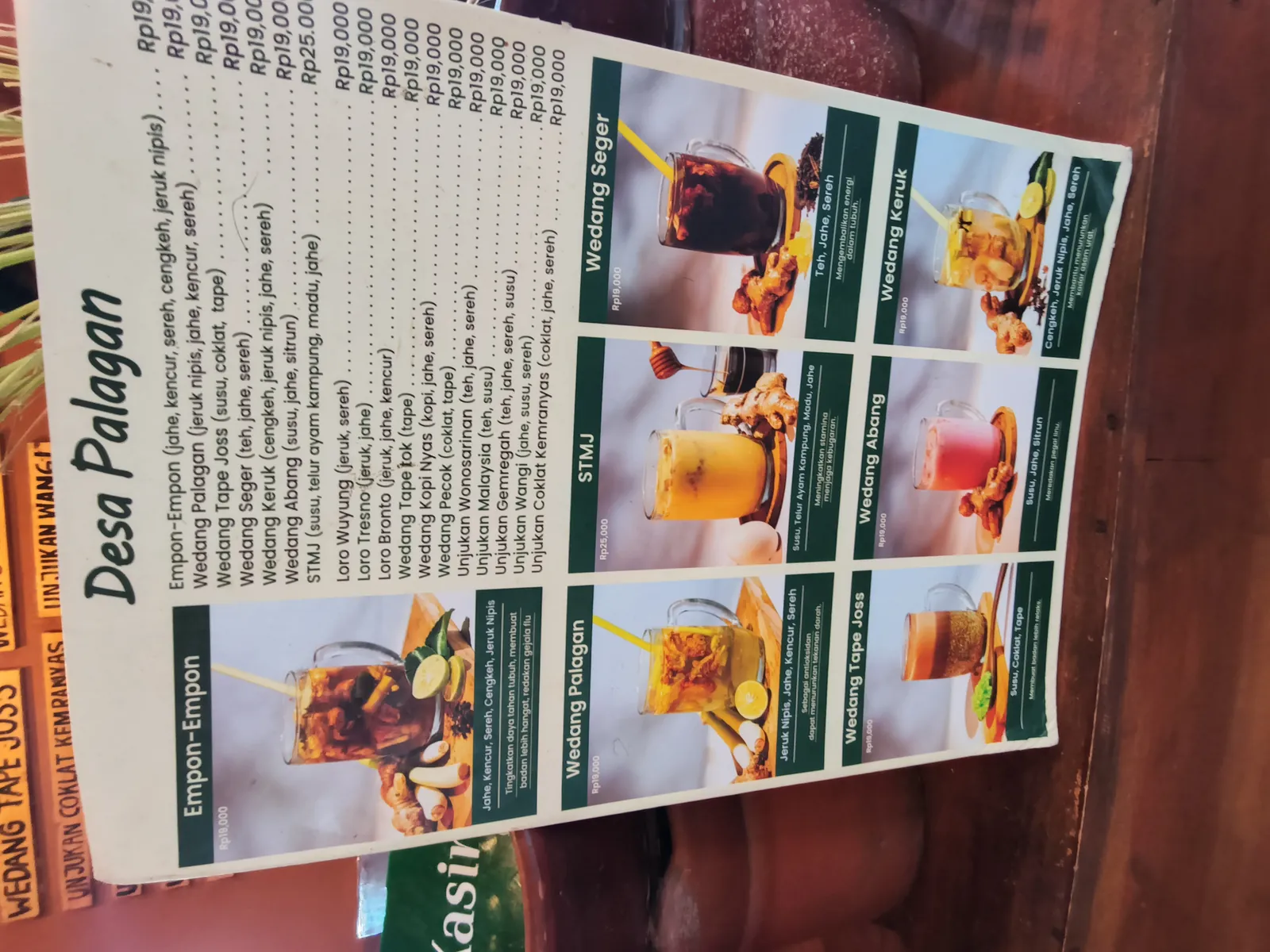 Menu wedang Desa Palagan Jogja di papan resmi